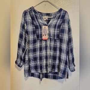Wrangler Women's Navy and White Plaid Blouse